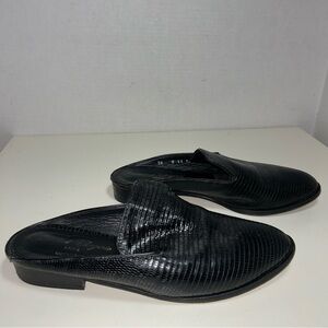 Robert Clergerie Black Croc Embossed Leather Slip On Mule Clog